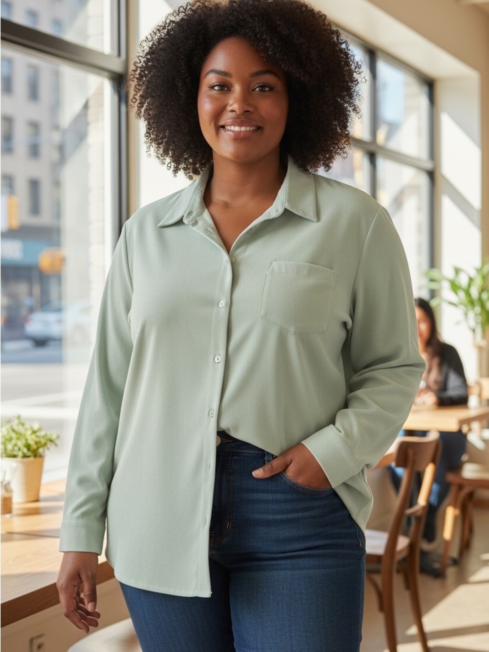 Light Sage Green Button-Up Shirt size 3X